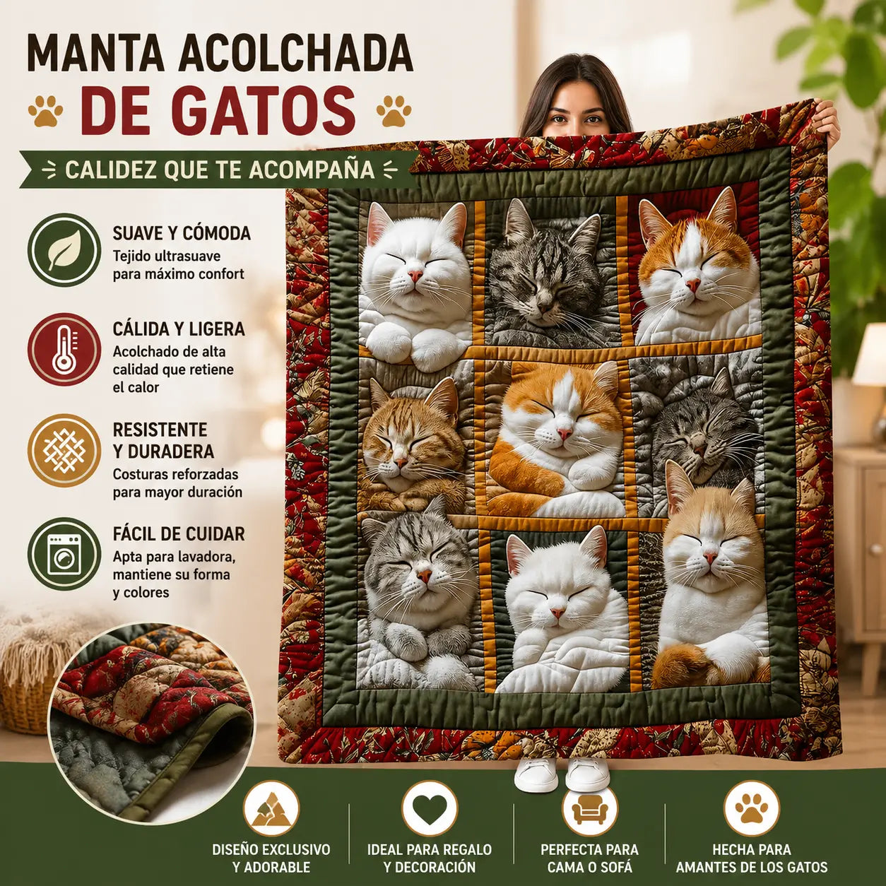 📢📢 ¡50% de descuento! 🐾🐱【150*200CM】Cómoda manta de nueve paneles con estampado de gatos