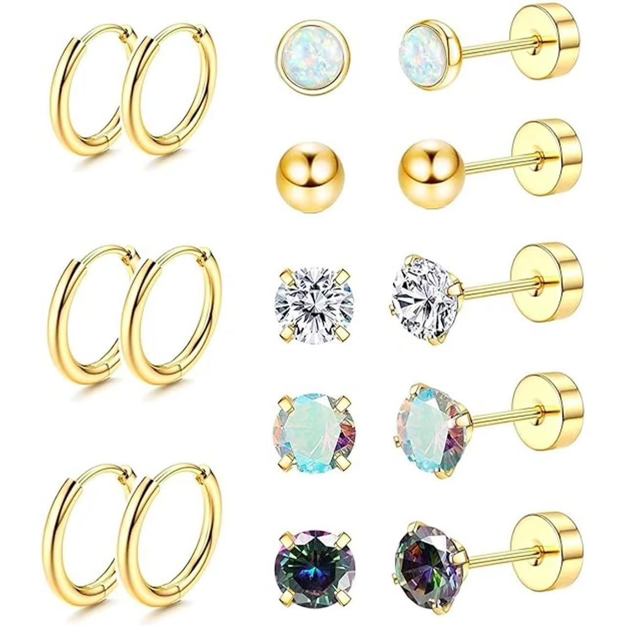 ✨【8 Pares】Pendientes de Acero Quirúrgico Hipoalergénicos – Cómodos, Elegantes y Perfectos para Uso Diario 💎