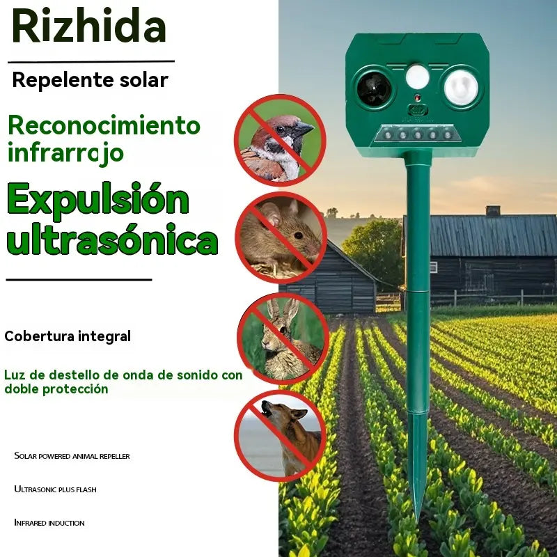 🔥Repelente ultrasónico de aves para exteriores con energía solar, dos bocinas y luces intermitentes