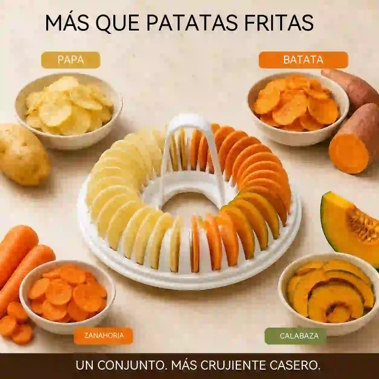 Juego de máquina casera para hacer patatas fritas en el microondas con recipiente para cortar.