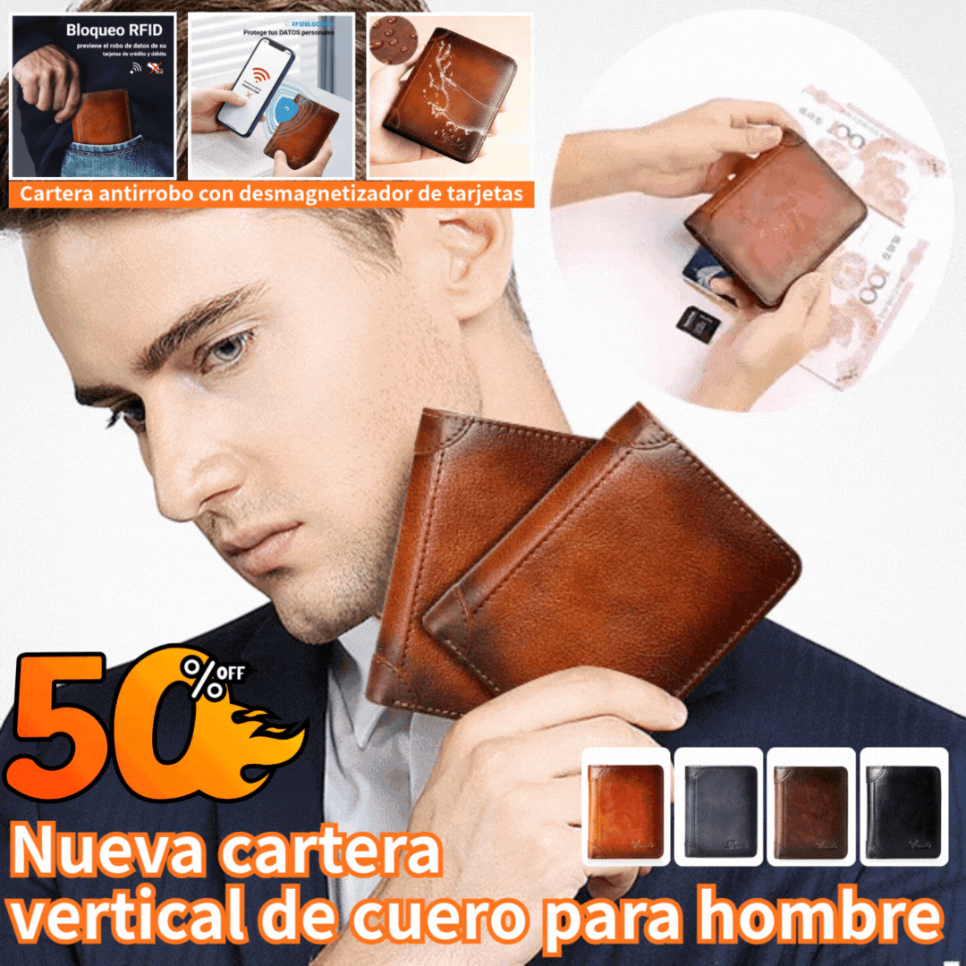 Nueva cartera antirrobo de cuero genuino para hombre