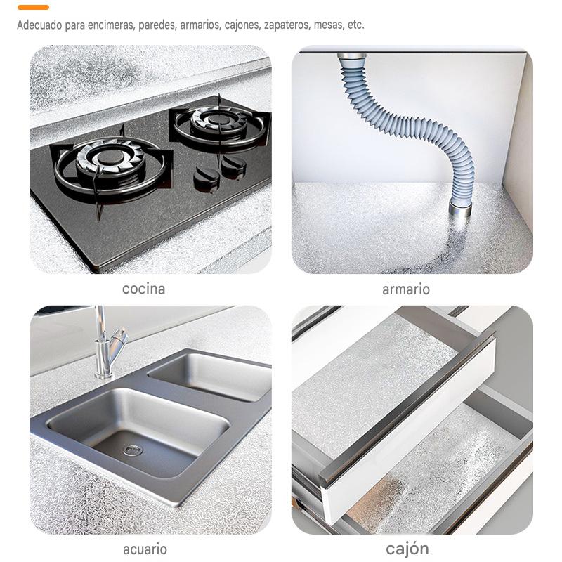 【40cm*10m】🛡️ Lámina Adhesiva de Aluminio Removible – Antigrasa, Resistente al Calor y Fácil de Limpiar