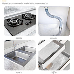 【40cm*10m】🛡️ Lámina Adhesiva de Aluminio Removible – Antigrasa, Resistente al Calor y Fácil de Limpiar