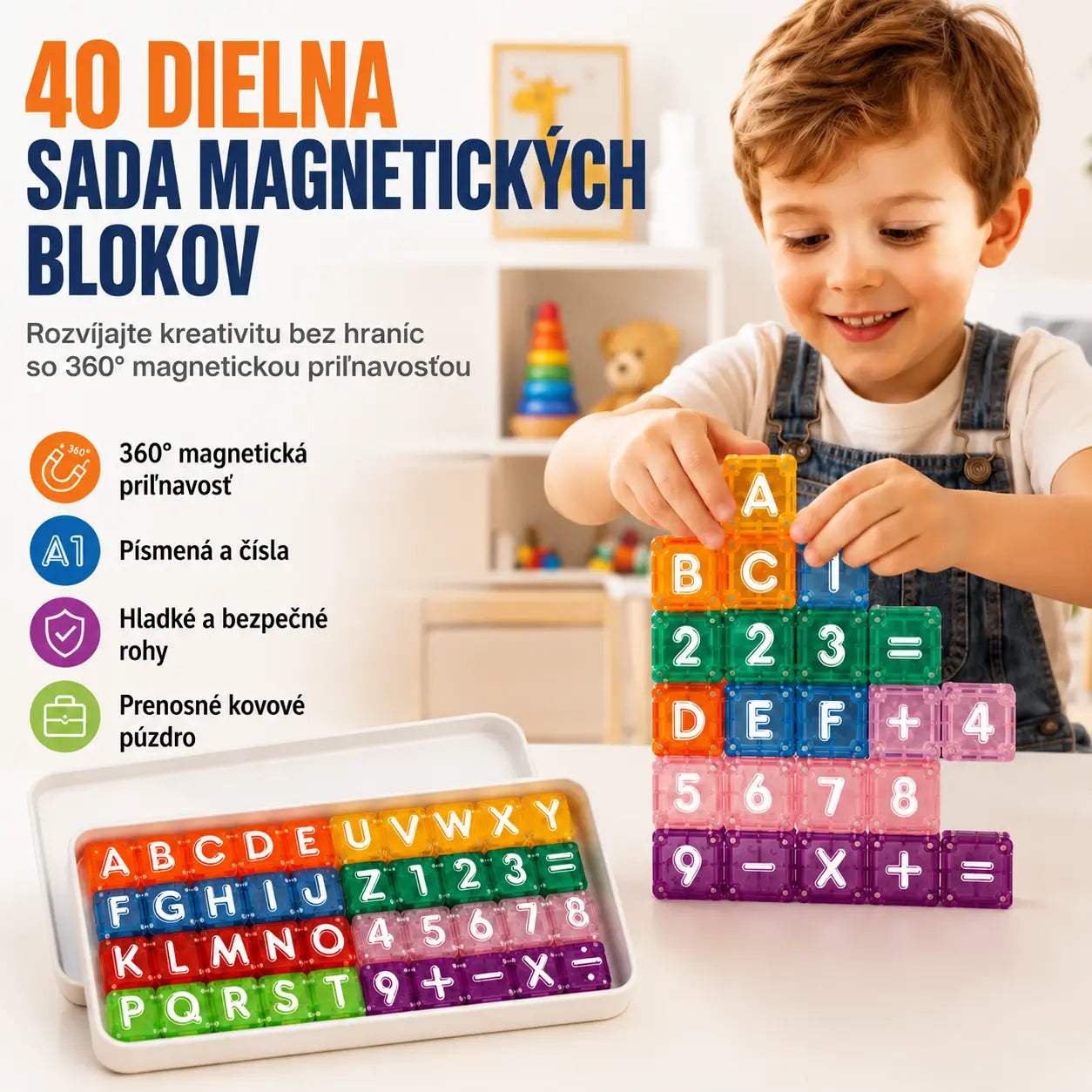 📢📢40% zľava len po obmedzenú dobu! 【40 stavebných kociek + úložný box】⏰Magnetické stavebné kocky s písmenami a číslami pre deti