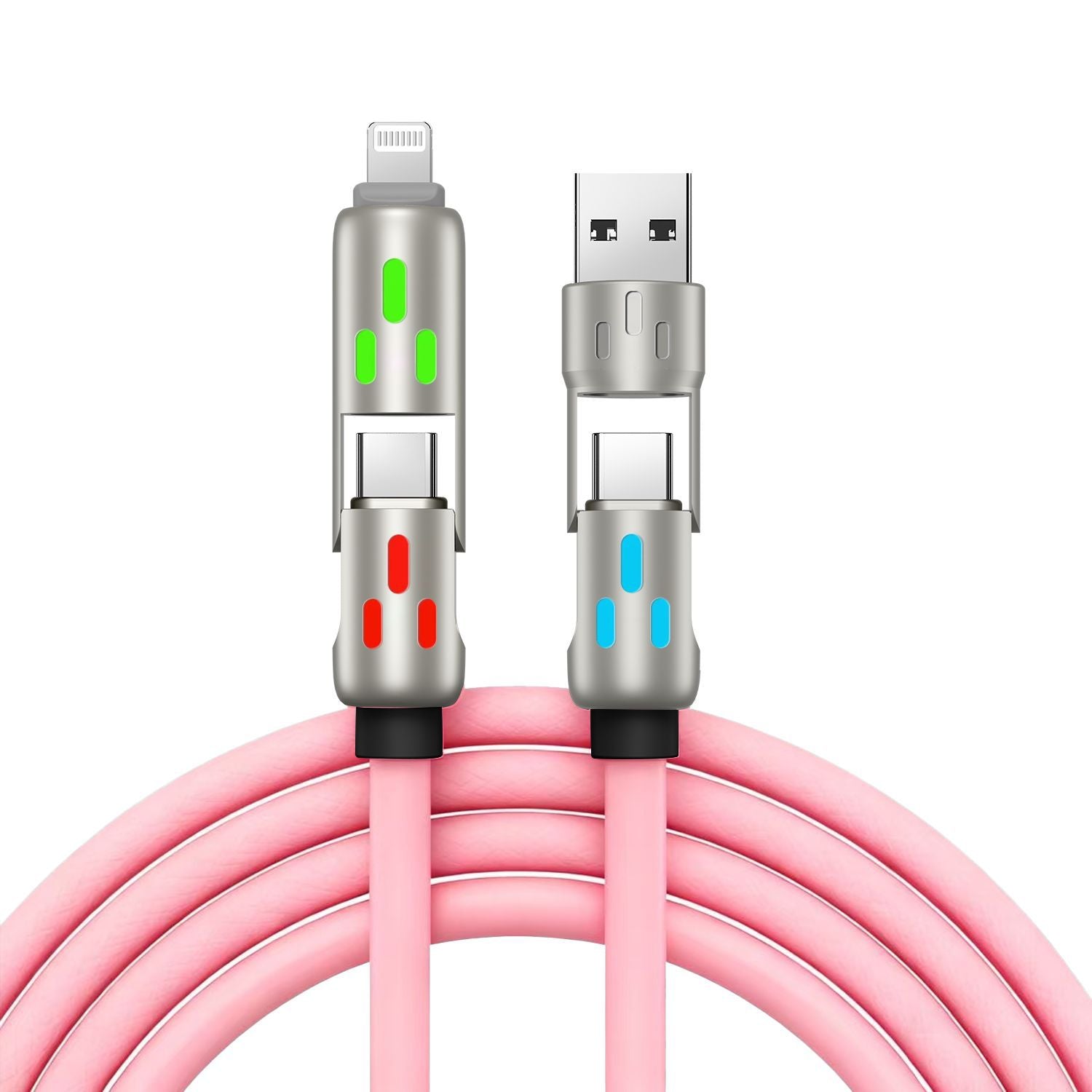 🔥 (2 metros de largo) Cable 4 en 1 PD 240 W – Carga rápida USB‑C, Lightning y USB‑A, aluminio y silicona, sincronización de datos ⚡📱