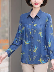 🔥【S-5XL】Camisa vaquera de seda helada para mamá de mediana edad