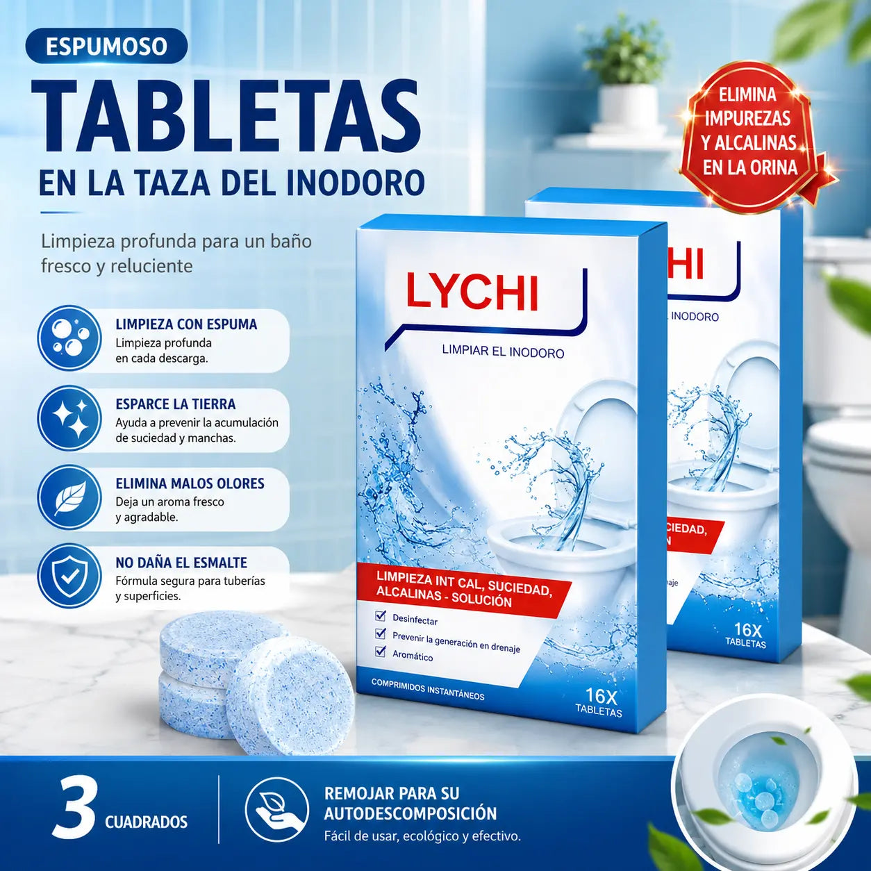 【3 cajas (48 comprimidos en total)】✨ Potente espuma limpiadora para inodoros: elimina rápida y eficazmente la suciedad, los olores y la cal, ¡dejando su inodoro fresco y limpio!