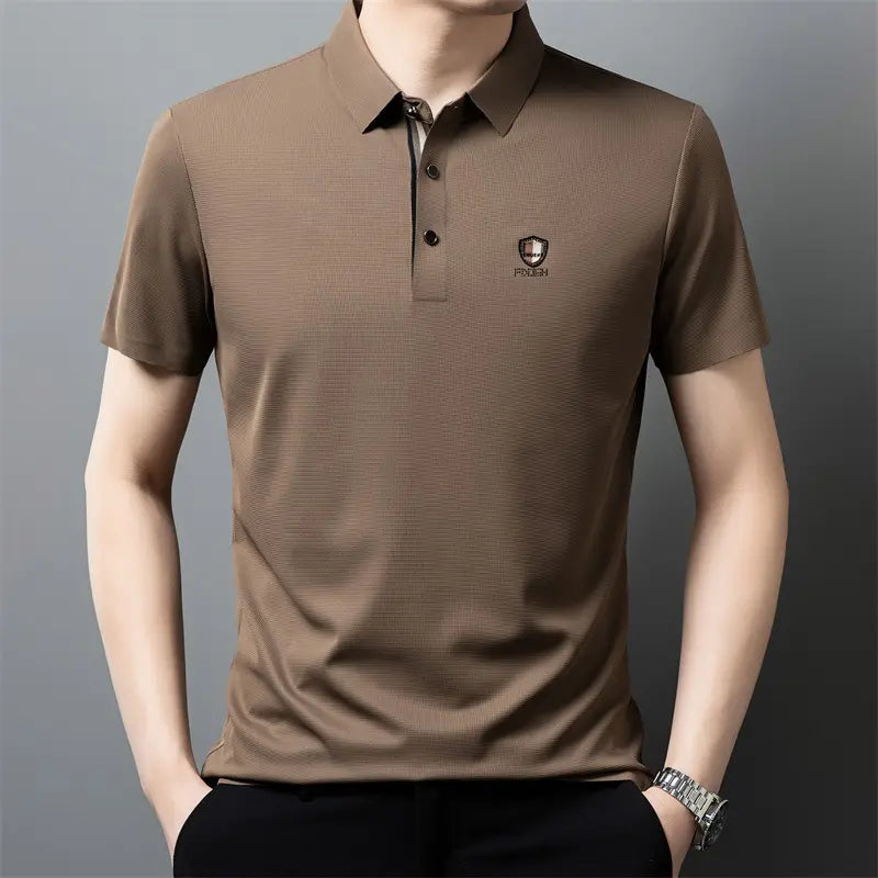 【M-4XL】Poletje 2026 Nova ledeno svilena polo majica s pol rokavi in reverjem