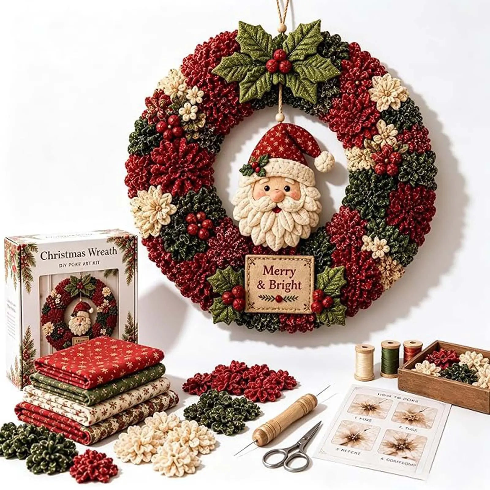 ⏰ POSLEDNÍ DEN! Sleva 50 % ✨ Vytvořte si vánoční věnec, na který budete hrdí 🎄❤️ Sada na tvoření (technika vkládání látky do 3D základu) včetně návodu a průvodce.