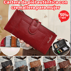 💰Cartera de mujer con doble cremallera y ranuras para múltiples tarjetas, de cuero genuino retro