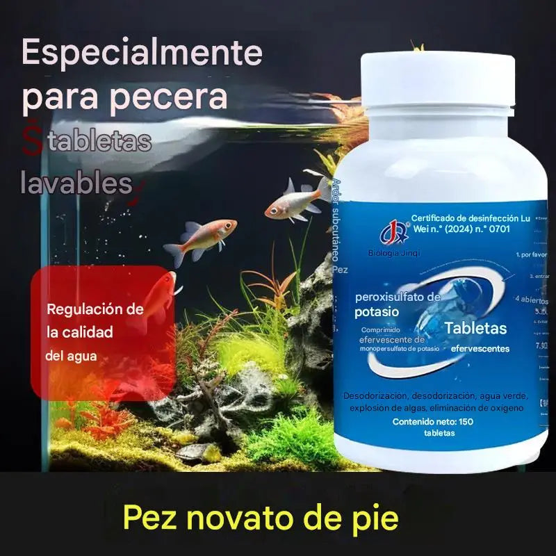🔥【150cápsulas】🐟🌿Tabletas purificadoras de agua para acuarios con múltiples efectos: Esterilizan, eliminan el cloro y purifican el agua; aptas para acuarios y estanques.