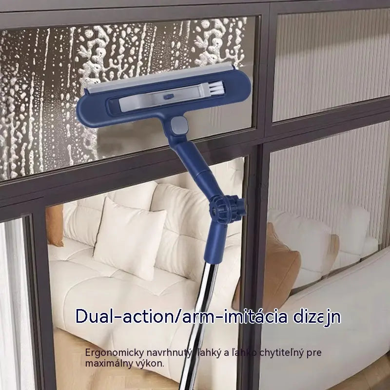 🧼✨ Obojstranný čistič okien 2 v 1 s drhnutím a stierkou📏 s predĺženou rukoväťou pre čistenie vysokých okien