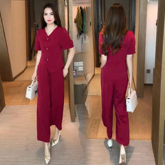 🌸【Top + Pantalones anchos】 Nuevo conjunto casual de moda, tejido de seda con excelente caída