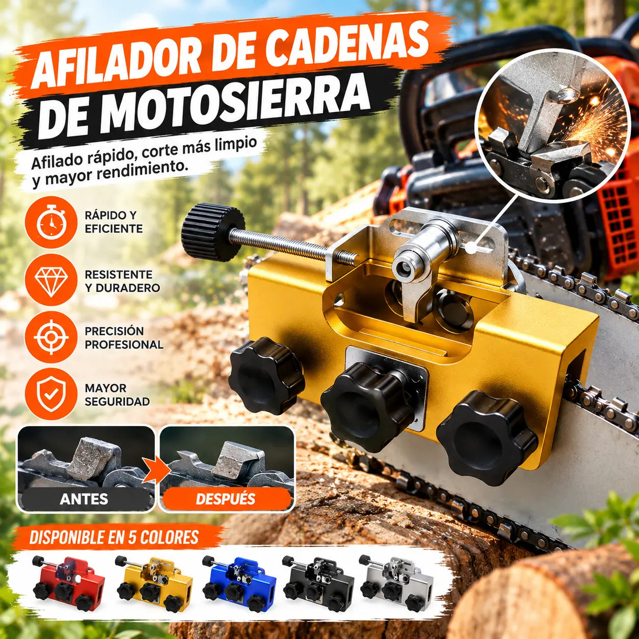 🪚Afilador Profesional de Cadena para Motosierra｜Afilado Rápido y Preciso, Compatible con la Mayoría de Motosierras⚙️