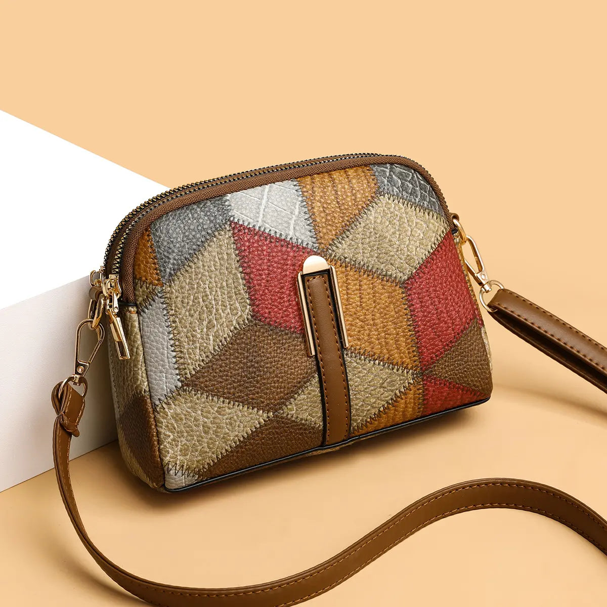 👜2026 nuevo bolso cruzado a cuadros con bloques de color a la moda para mujer