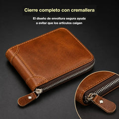 ✨🎁Cartera retro para hombre de piel sintética con cremallera, tarjetero/monedero plegable.