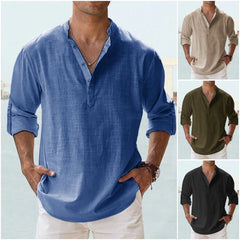 【S-5XL】Camisa informal de manga larga de algodón y lino para hombre