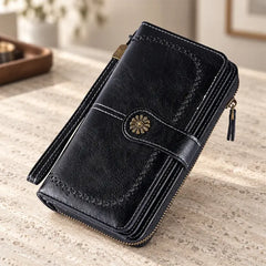 👜 Cartera Vintage de Cuero para Mujer | RFID Antirrobo, Cremallera y Botón a Presión | Larga y Espaciosa 💼