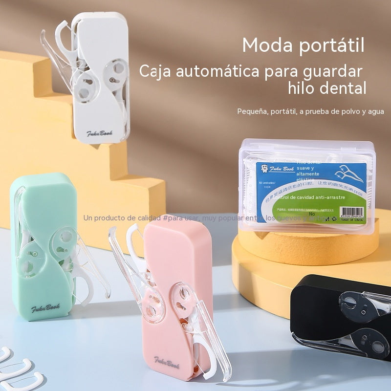 [2 juegos]Caja de almacenamiento automático de hilo dental con doble apertura, ideal para viajes.