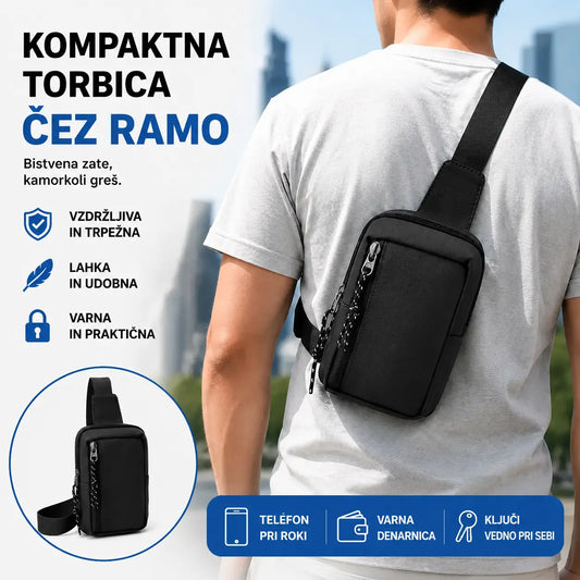Večprekatna torba za čez ramo z zadnjim žepom proti kraji: zaščitite svoje dragocenosti.