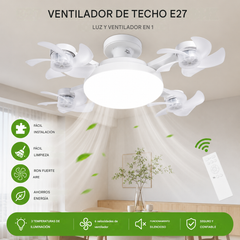 【50% de descuento en pedidos realizados hoy】Ventilador tipo dron de cuatro aspas con luz E27 y control remoto
