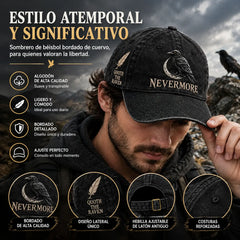 🐦‍⬛🧢 Gorra vintage Nevermore Raven | Sombrero gótico para amantes de las aves(Circunferencia de la cabeza aproximada: 56-60 cm)