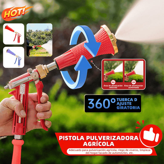 Pulverizador agrícola de alta presión con filtro y boquilla a prueba de viento.