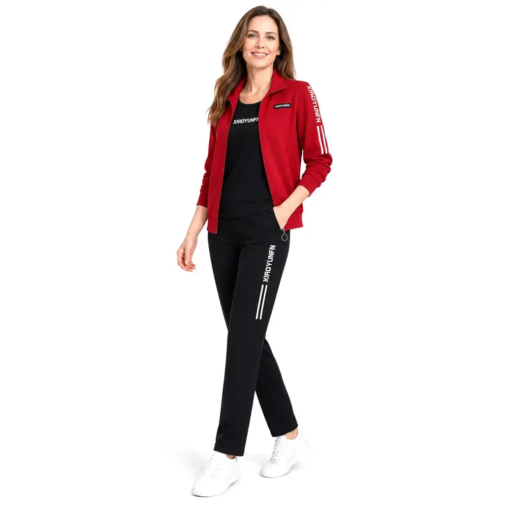 ✨【Veličine: M-6XL】🌸Ženski elegantni sportski set od tri dijela (jakna s patentnim zatvaračem + majica kratkih rukava + trenirka) Elegancija i vrhunska udobnost!