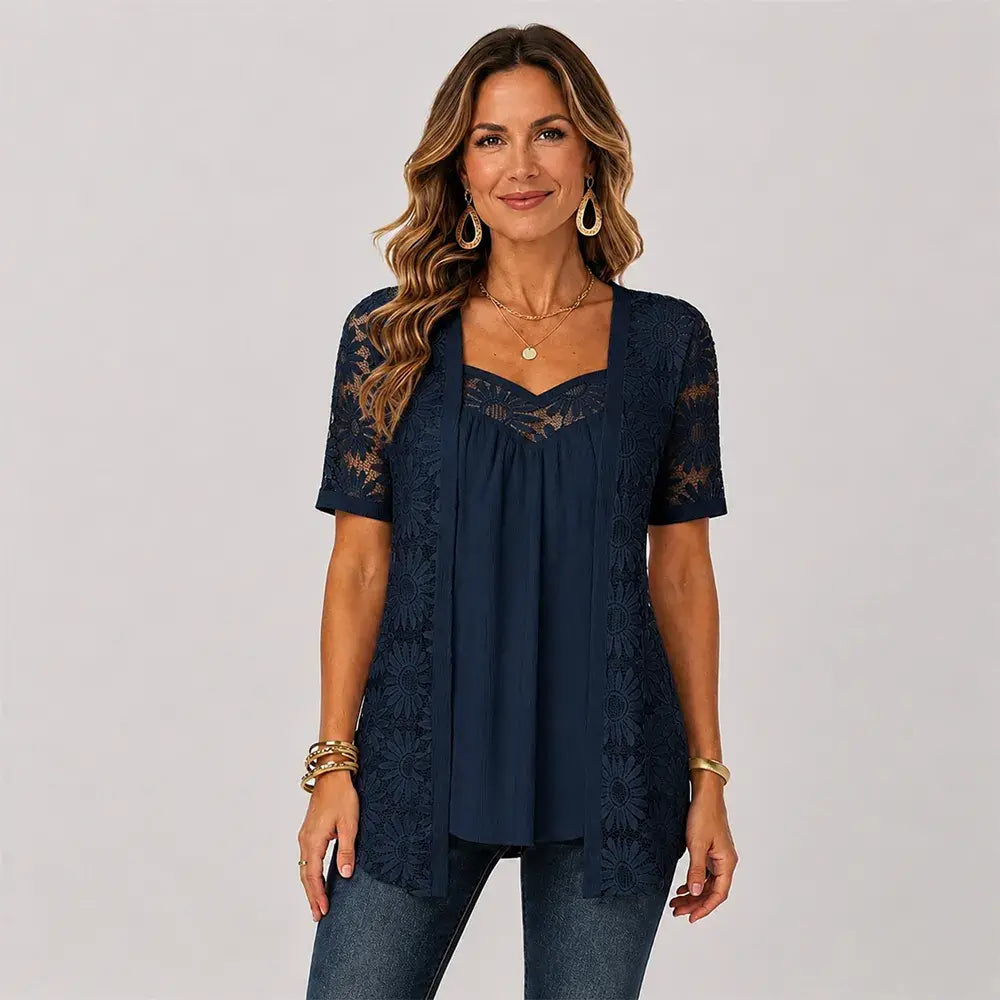 🌸 【S-4XL】 Blusa de encaje floral con malla – Estilo único y fresco que te hará brillar en cualquier ocasión 🌟🌿