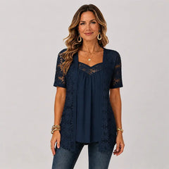 🌸 【S-4XL】 Blusa de encaje floral con malla – Estilo único y fresco que te hará brillar en cualquier ocasión 🌟🌿