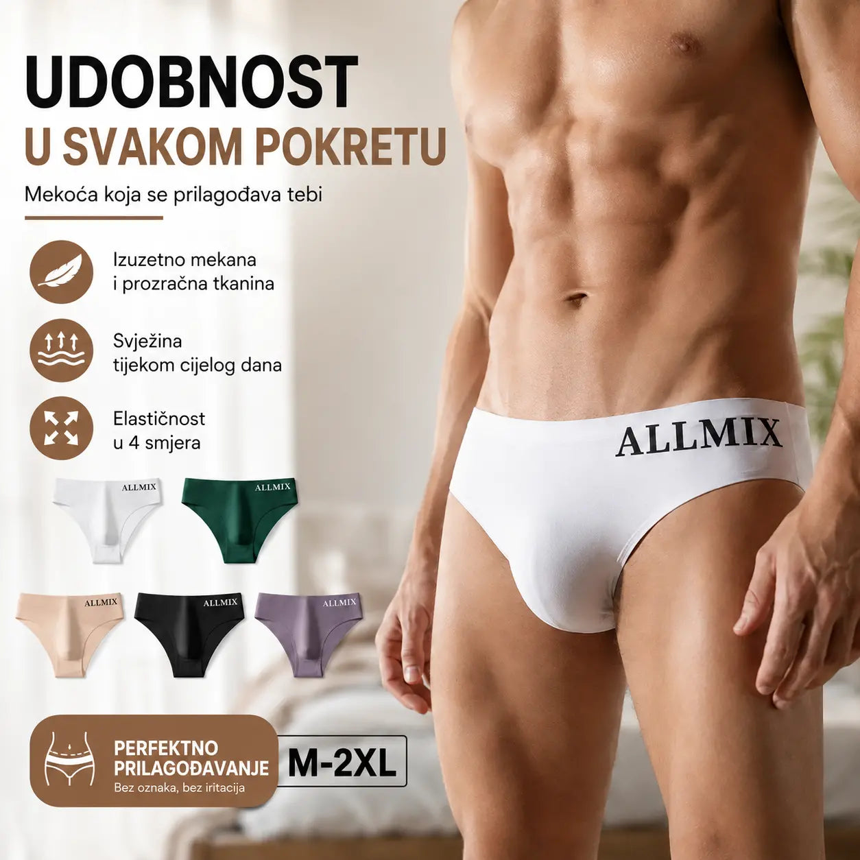【Pakiranje od 5 komada】 【M-2XL】Nove muške bešavne gaćice niskog struka od ledeno svile - 【50-90 kg】
