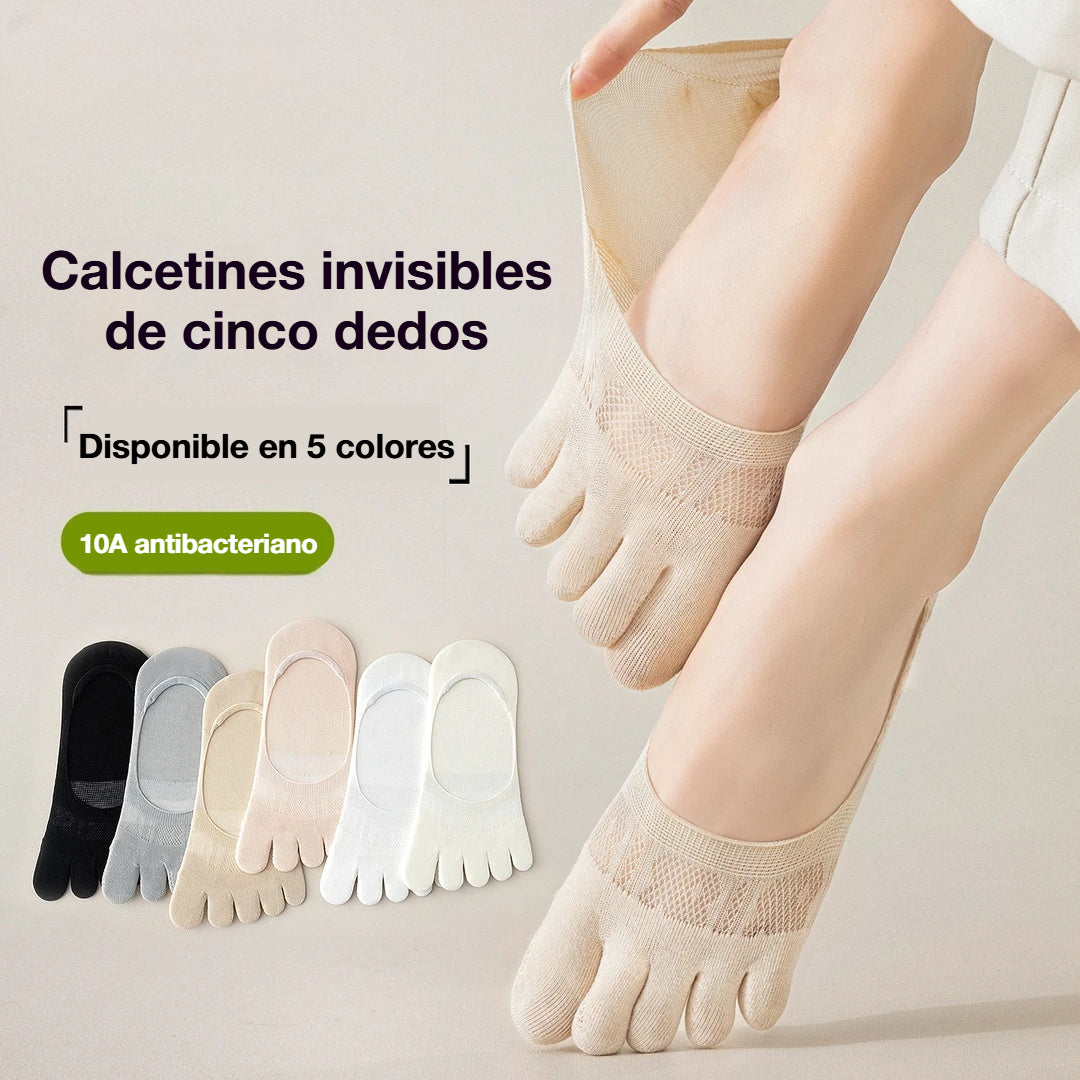 🔥【Compre 5 y obtenga 5 gratis：10 piezas】Calcetines invisibles de cinco dedos para mujer, calcetines cortos finos de malla.