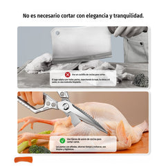 Tijeras de cocina multifunción y resistentes ✨🦴 Cortan huesos | 🐟 Quitan escamas de pescado | 🍾 Abren botellas | 🌰 Abren nueces