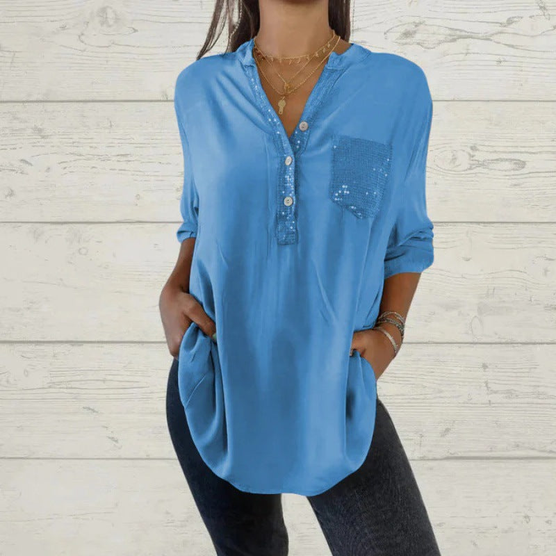 🔥【Ocho colores】Nueva camisa casual de cuello en V en color sólido