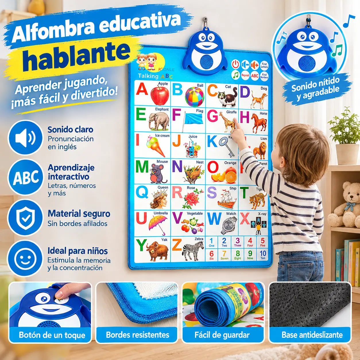 🔊 Tablas didácticas de fonética inglesa | Alfabeto con pronunciación (26 letras + números del 1 al 10 + aprendizaje temprano integral) 🎁