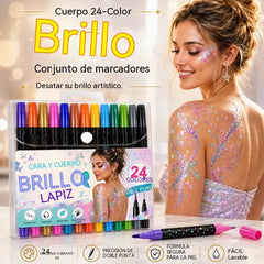 🎉 Oferta 2026 🌸 Set de 24 rotuladores de purpurina de doble punta para rostro y cuerpo ✨