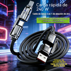 🔥Compre 1 y obtenga 1 gratis（2 piezas） 🔥Cable de carga rápida 4 en 1 de 240 W（2 metros de largo）⚡📱