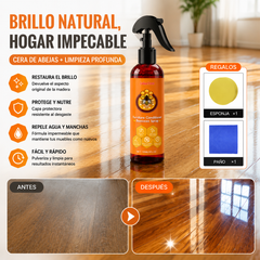 🔥【120 ml + esponja + toalla】Spray de cera de abeja natural micromolecular para el cuidado de muebles, mantenimiento y pulido de suelos.