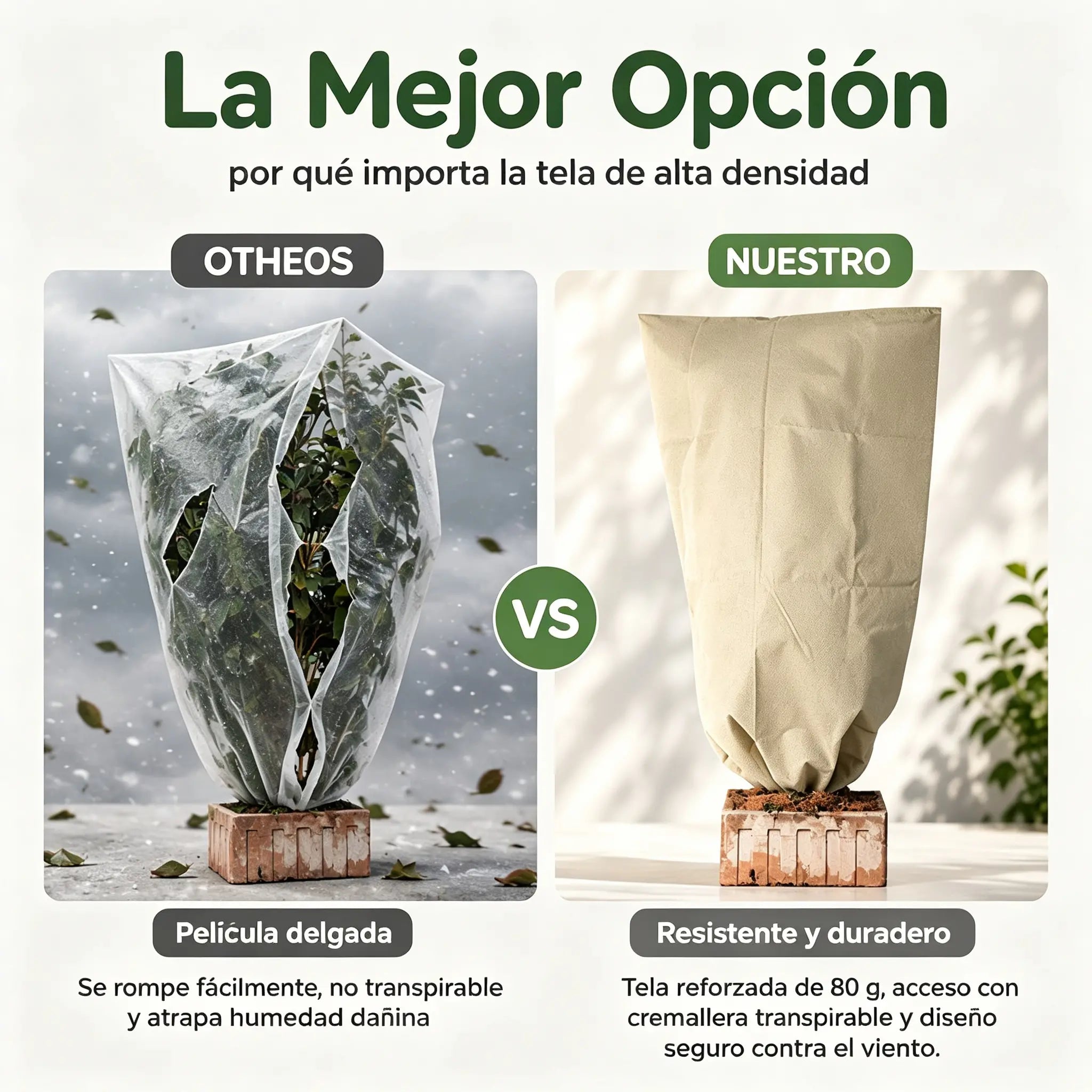 🧊【Juego de 3 piezas】🌱 Funda Antiescarcha para Plantas 60×80 cm – Tejido No Tejido con Cierre de Cremallera y Cordón Ajustable, Protege tus Cultivos del Frío 🔒