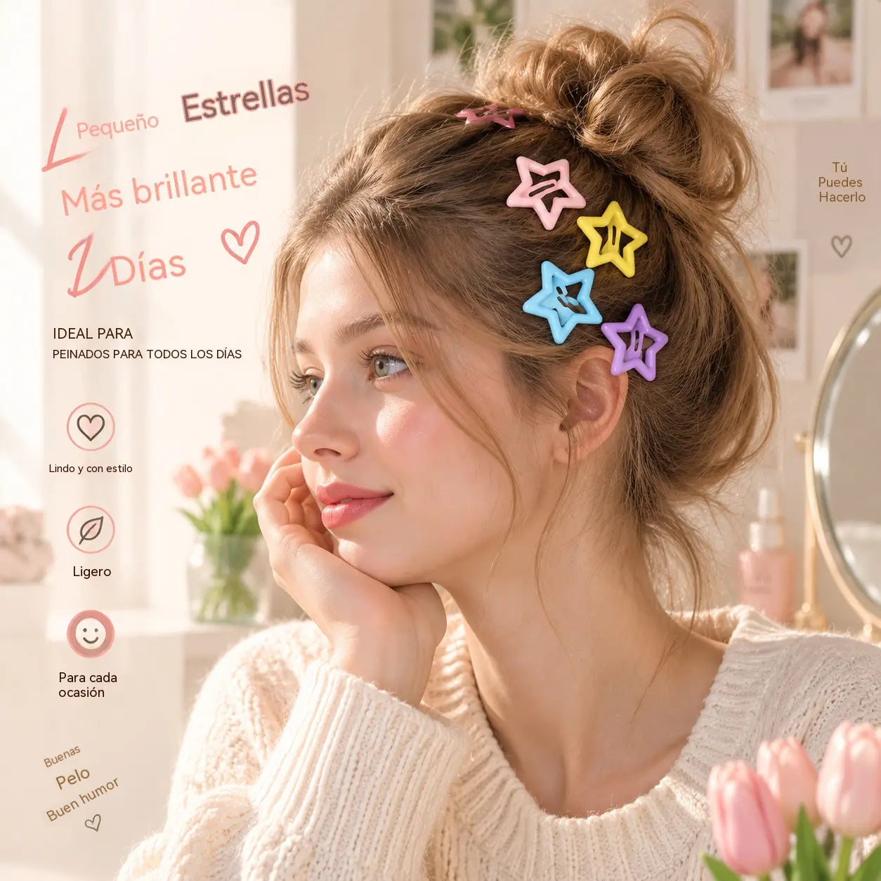 ✨🌸【50 piezas】Pinzas para el pelo con estrellas coloridas: adorables accesorios en tonos pastel para mujeres y niñas
