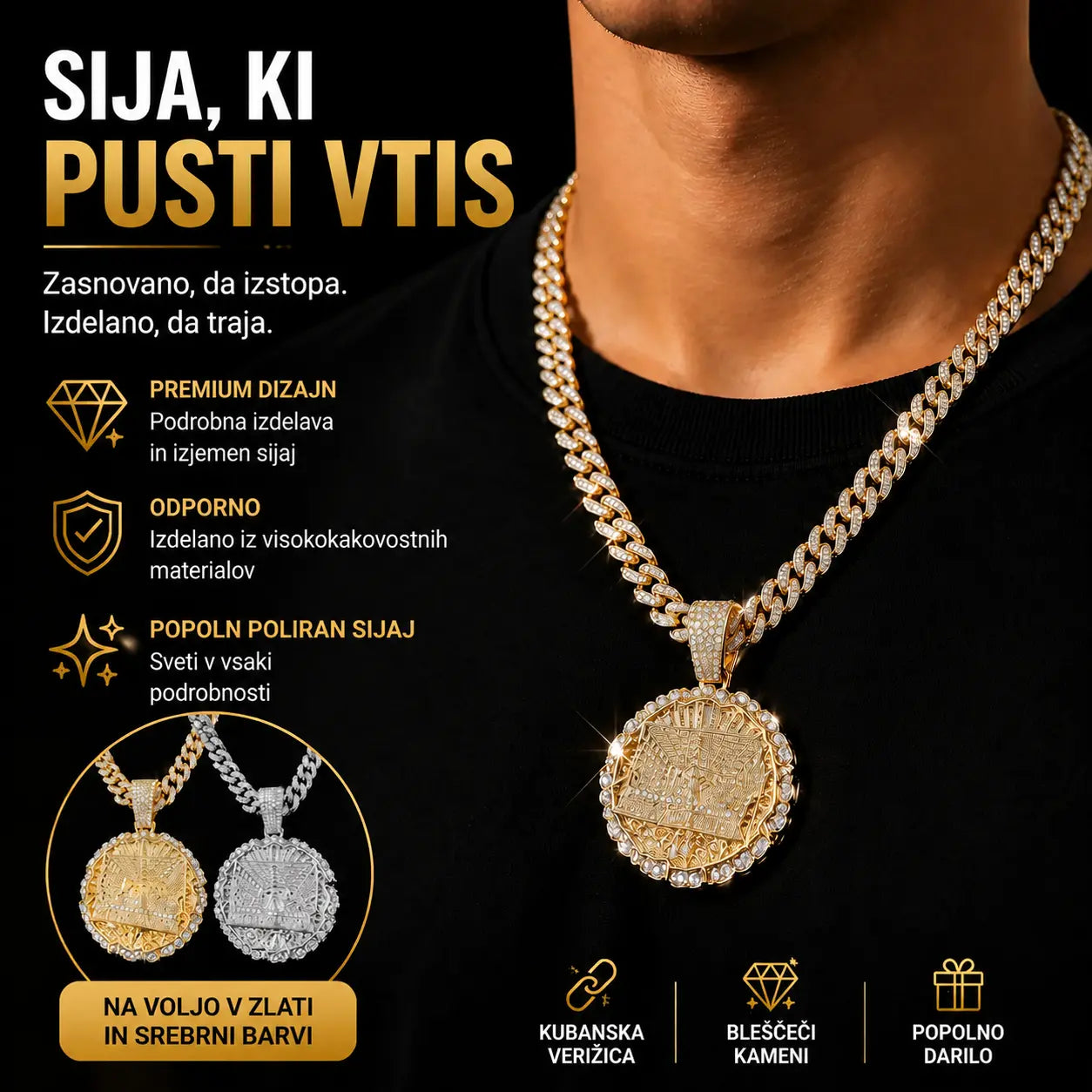 📢📢 50 % popust! ✨ Bleščeč kubanski obesek | V trenutku dvignite svoj stil 💎