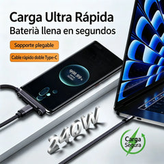 🔥【2 piezas 26 euros】⚡Cable de carga rápida 2 en 1 de 240 W y 1,5 m con soporte ajustable para teléfono🔋