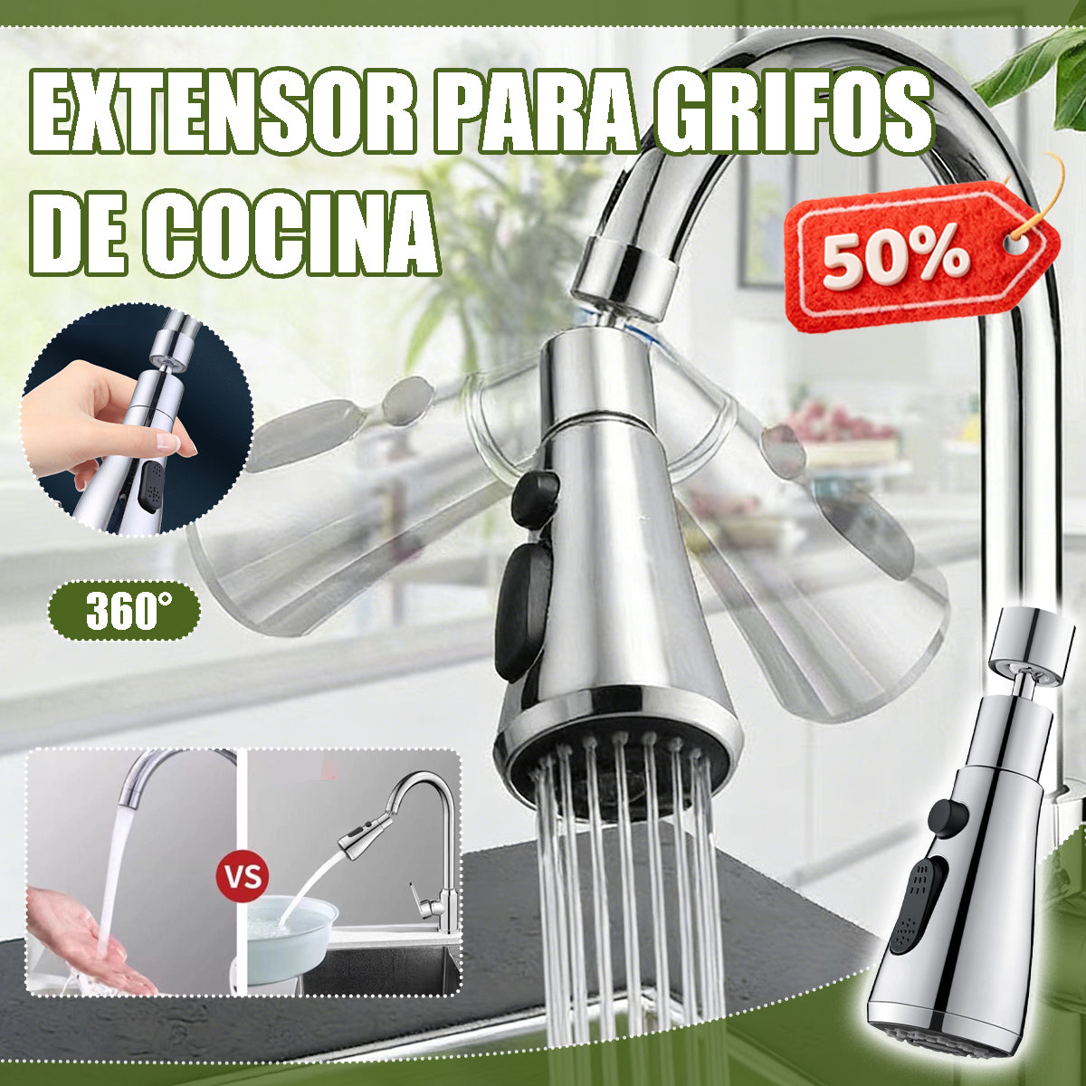🔥【Compre 1 y obtenga 1 gratis】🚰🔥Boquilla extensora de grifo giratoria de 360°