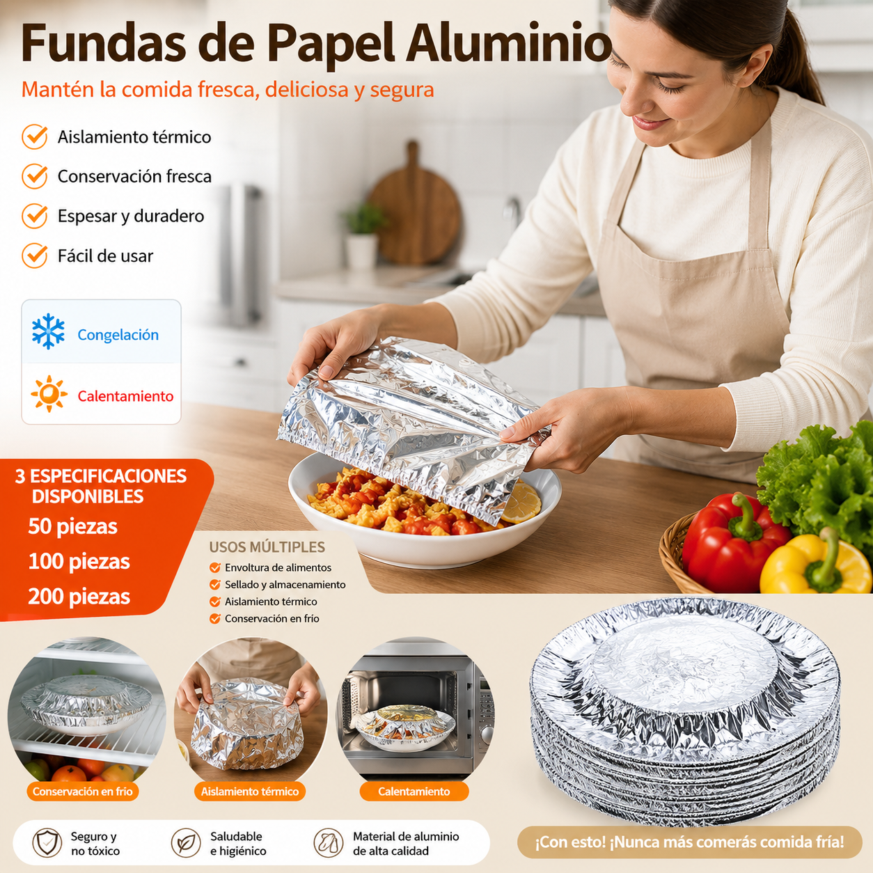 💥【50 piezas】🍎🔥 Cubierta aislante de papel de aluminio apto para alimentos