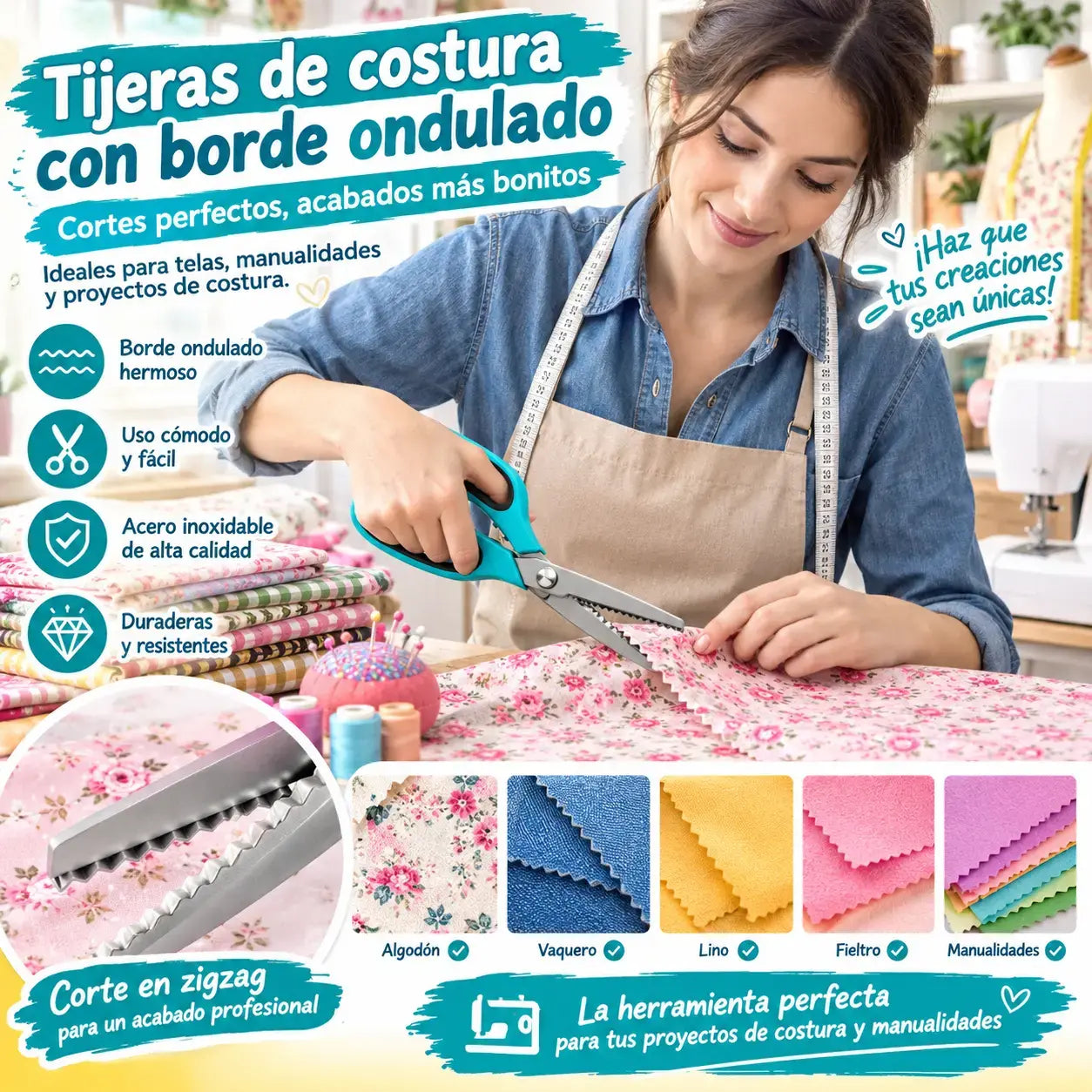 🔥✂️ Tijeras dentadas profesionales - Tijeras de tela afiladas y dentadas