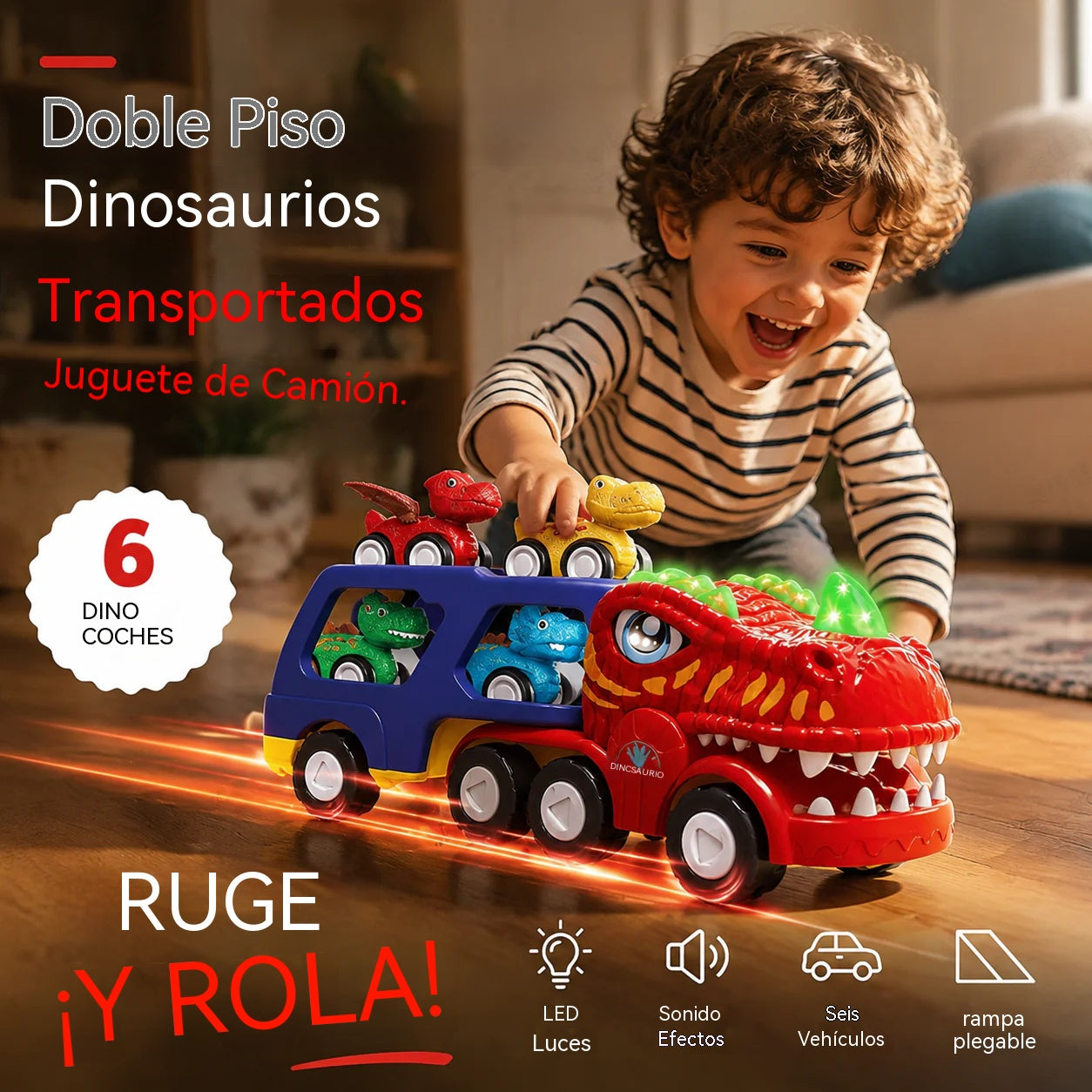🚛Camión de juguete de dos pisos para transportar dinosaurios
