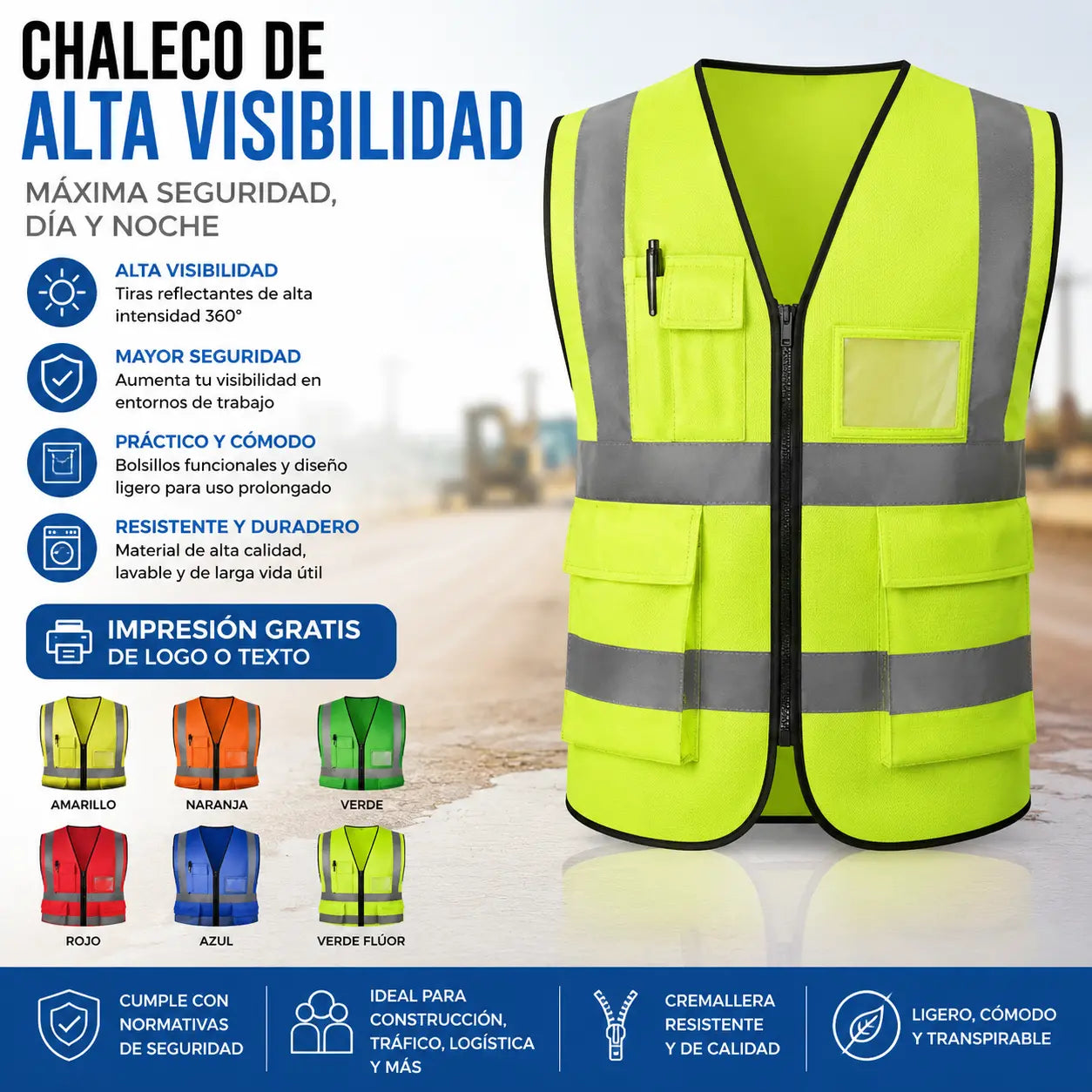 【Compra 1 y llévate 1 gratis】Chaleco reflectante para obras de construcción de verano, ropa reflectante, chaleco de seguridad, transpirable