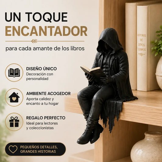 ✨Figura gótica de espíritu guardián de libros con capucha – Decoración de estantería de fantasía oscura