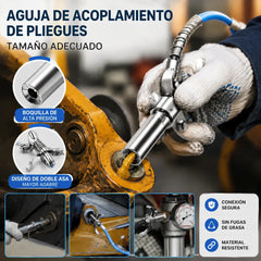 Inyector de grasa de alta presión con abrazadera autoblocante y boquilla de engrase de doble asa + manguera flexible de 30 cm