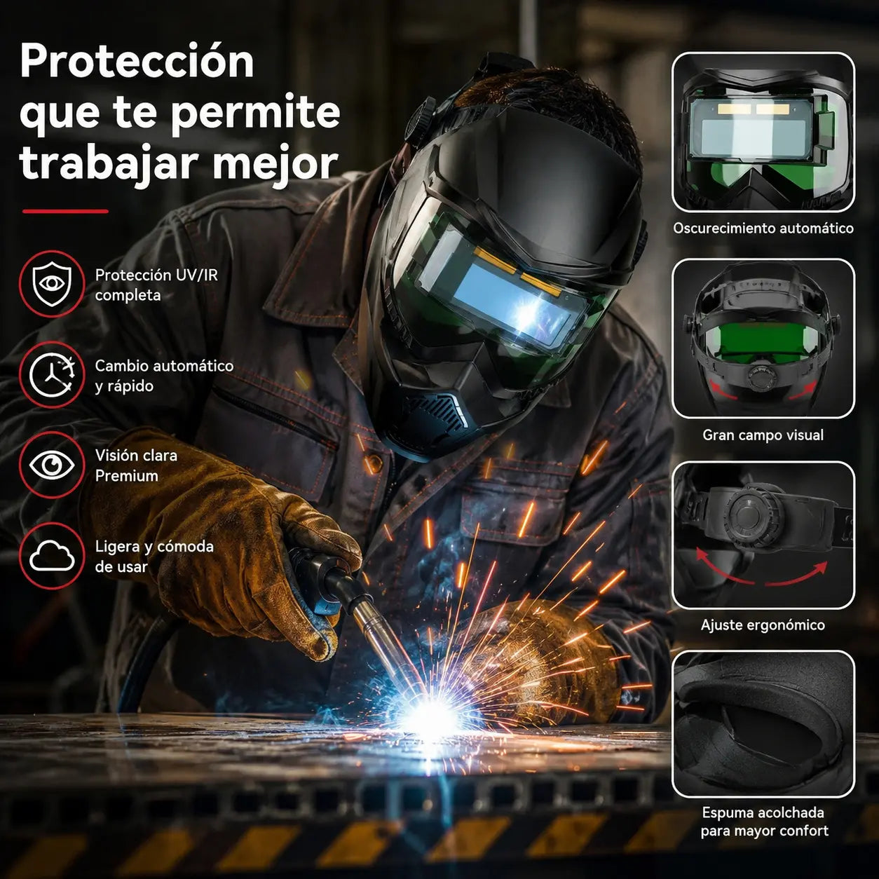 🔥😎Casco de soldadura totalmente automático con cambio de luz y máscara protectora montada en la cabeza para soldadores